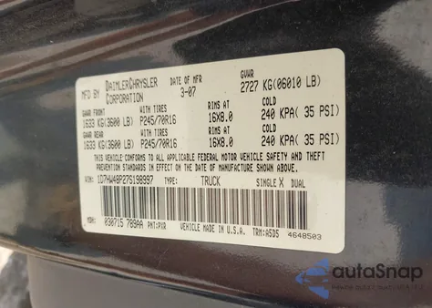 2007 Dodge Dakota Slt z USA, uszkodzony, nr VIN 1D7HW48P27S198997